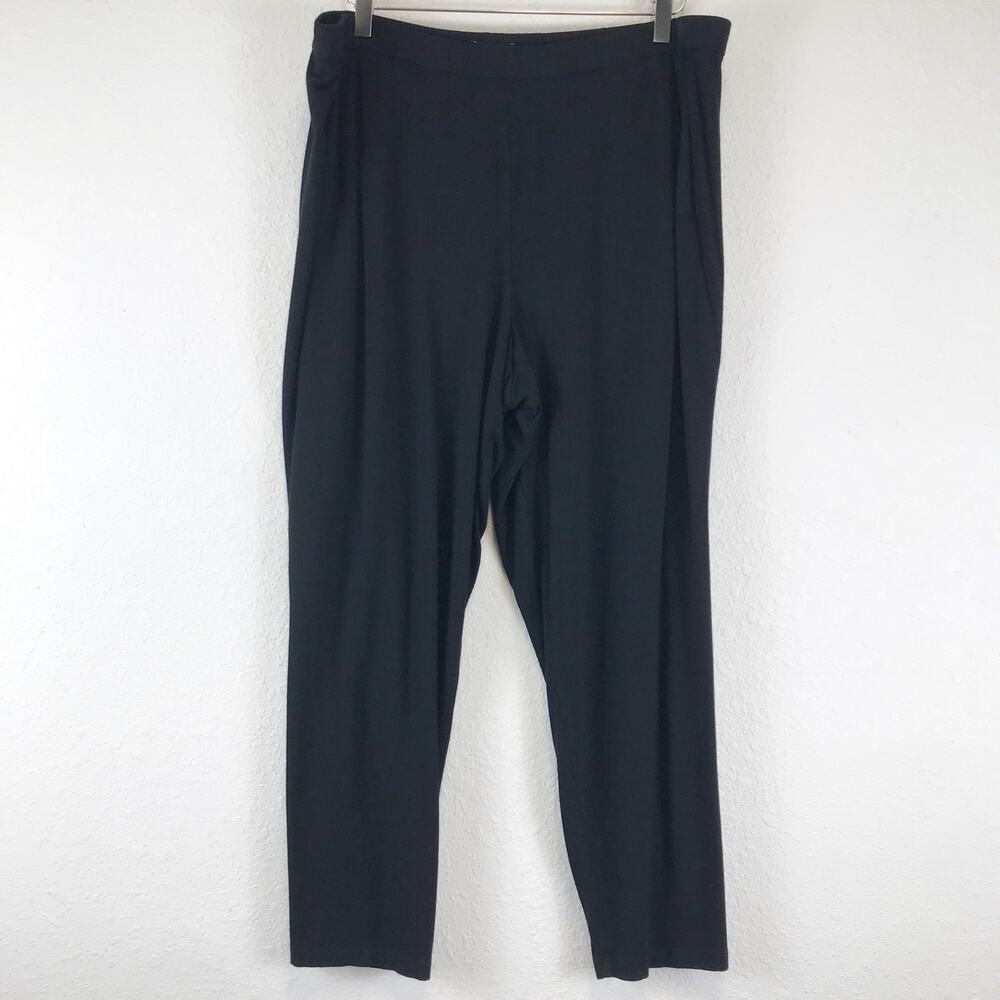 Eileen Fisher Pull-On Elastic Waist Lagenlook Pants Pockets Black Made in USA XL